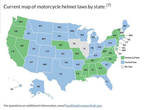 Motorcycle helmet laws US by State