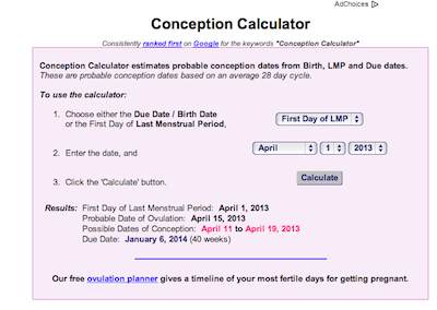 baby2see incorrect conception calculator